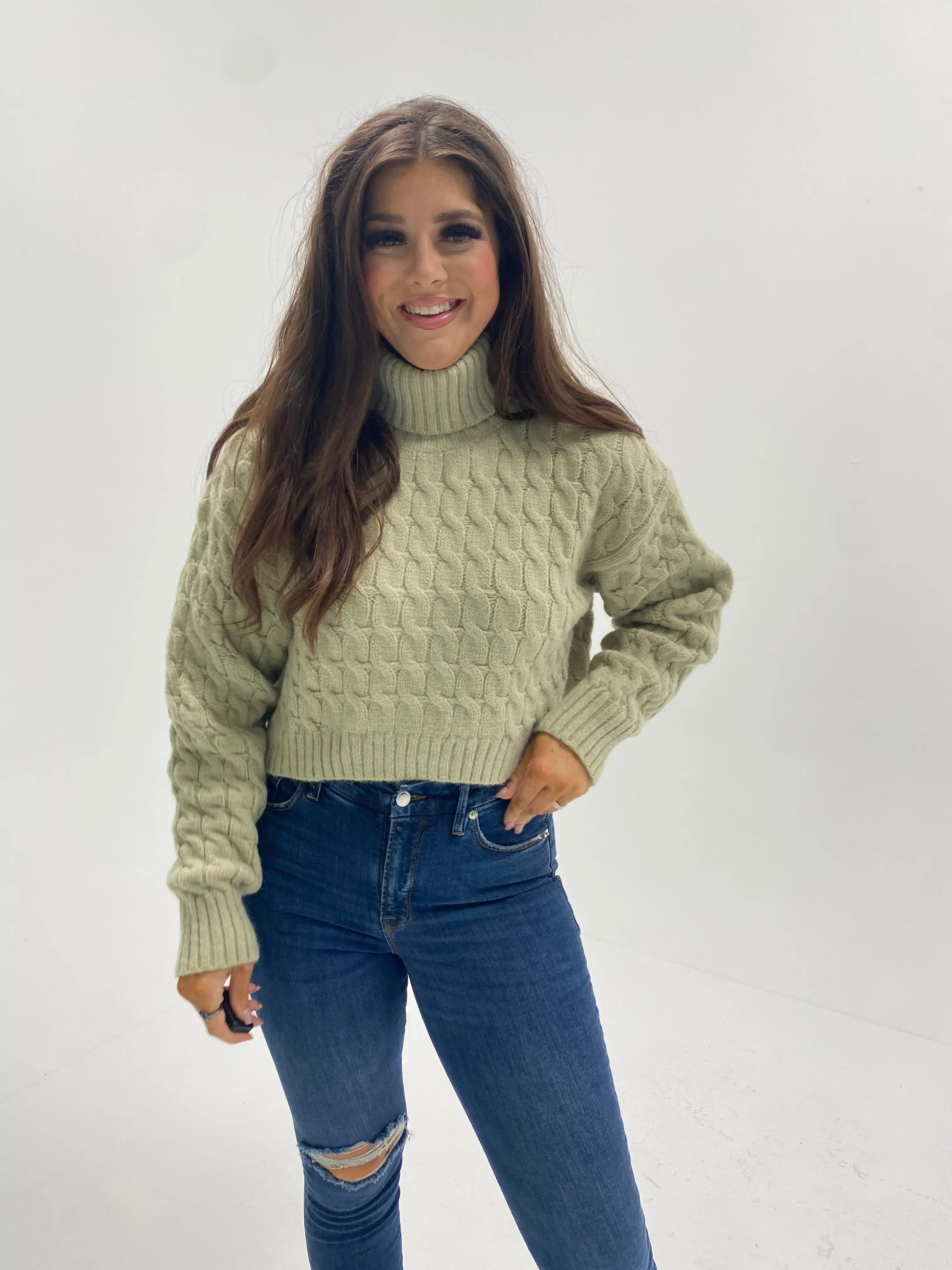 Sage Cable Knit Sweater