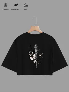 Women's Y2K Style Geometric Print Short Top, Casual Loose Fit Round Neck Design, Breathable Polyester Fabric, Suitable for All Seasons