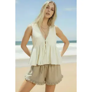 Lace & Grace Tie Front Top - Off White