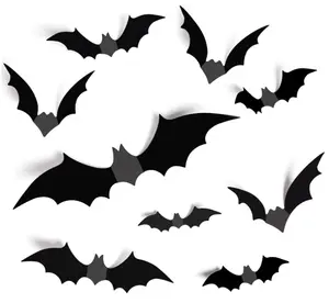 Halloween Decorations Bats Wall Decor Halloween Party Decorations Indoor Outdoor Halloween Decor Supplies, 64 Pcs Reusable PVC 3D Black Bats Stickers for Creepy Home Bathroom Decor Waterproof Pack