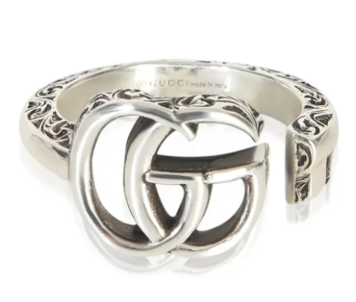 Pre-owned Gucci Sterling Silver GG Marmont Key Motiff Ring