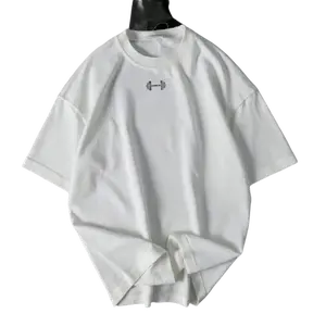 Unisex Oversized T-Shirts with Small Dumbbell Chest Print, Minimalist Streetwear for Gym Enthusiasts and Casual Everyday Wear