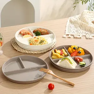 2pcs, Adult Weight Control Plate, Suitable for Restaurants, Three-Compartment Round Plastic Personal Plate, Reusable Healthy Eating And Weight Loss Divider Plate, Picnic Plate, Salad Plate, Dishwasher Safe, Reusable, Salad Plates Set