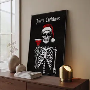 Skull Skeleton Christmas Art Print Gothic Christmas Emo Decor Alternative Xmas Decor