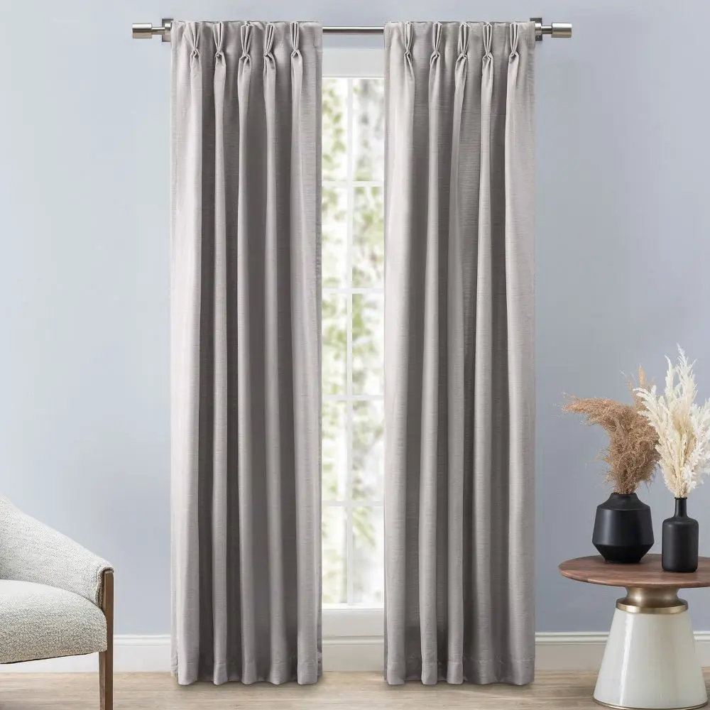 Ricardo Grasscloth 2/Way Pinch Pleated w/Back Tabs Pair 50x96 Ash