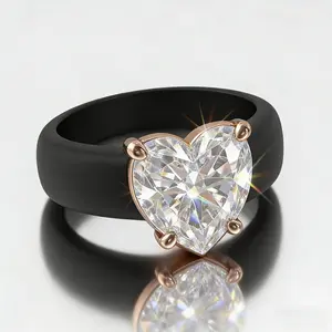 Silicone Band Heart Zircon Ring, Wedding Ring Set, Couple Matching Jewelry, Versatile Daily Wear, Party & Holiday Gift for Men Women