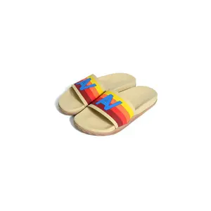 AVIATOR NATION LOGO RAINBOW 4  STRIPE SLIDES - VINTAGE WHITE