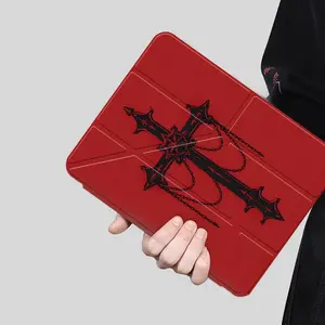 Y2K Retro Red Gothic Cross iPad Case,Transparent Acrylic Y-Fold Stand, Shockproof & Scratch Resistant,Fits All iPad Sizes,Trendy 2000s Nostalgia Gift for Teen Girls & Edgy Fans