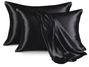 Pillowcase for Hair and Skin, Silk Satin Pillowcase 2 Pack, Queen Size Pillow Cases Set of 2, Silky Pillow Cover with Envelope Closure (20x30, Black)