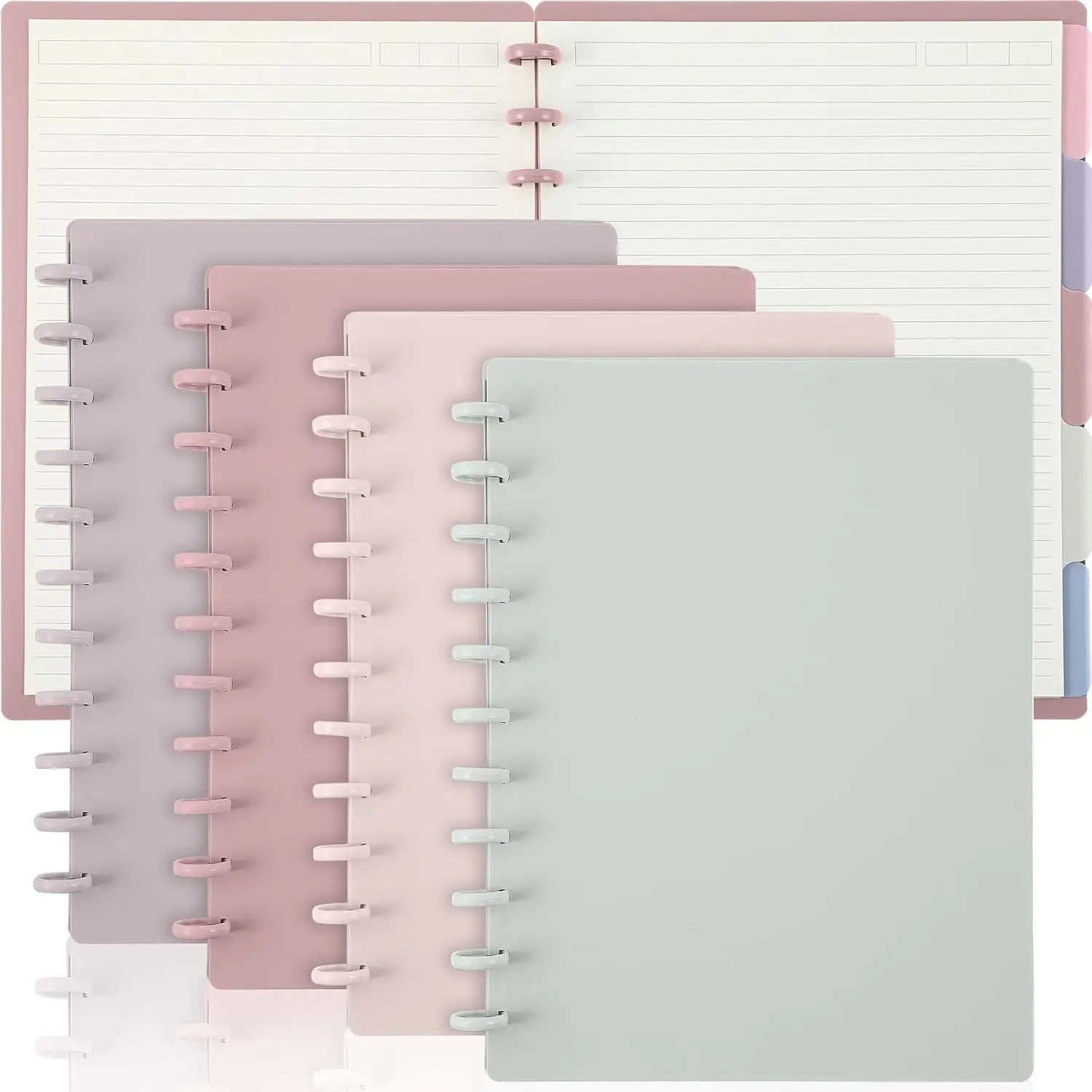 4 Sets 8.5 x 11 Inches Bound Notebook Customizable Notebook Letter Size Includes Discs 5 Tab Note Dividers College Ruled Removable Pages Refillable Subject Notebook for Office(Stylish Color)