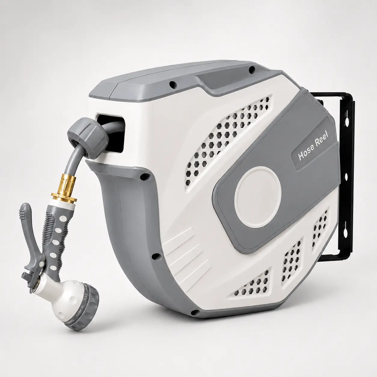Retractable Garden Hose Reel 33FT/65FT, Wall-Mounted Hose Reel with Auto Rewind, Any-Length Lock, 180° Swivel Bracket, 10-Pattern Nozzle & Brass Fittings for Lawn, Garden, Yard & Pet Washing
