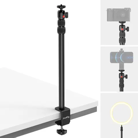 SmallRig 3488 Camera Desk Table Stand - 15-35in Height Adjustable Tripod, Photography Lighting Kit, Cellphone Stabilizer with 1/4in Ball Head, C-Clamp, Filming Adapter for Streamer Setup (Tripod for iPhone, Vlogging Gear)