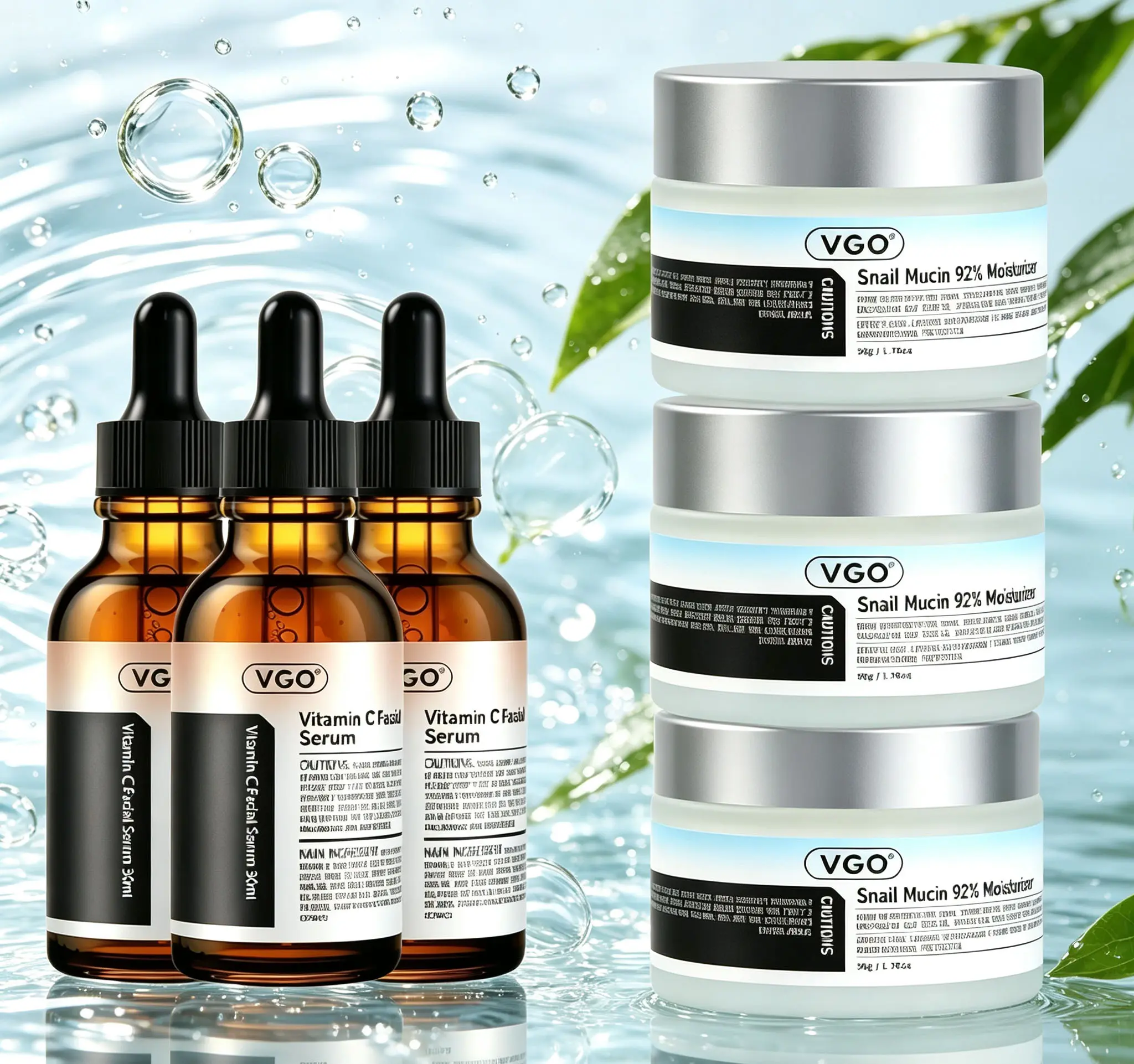 [Get 4 facial cleansers free with orders over $80] VGO Snail Mucin 92% Moisturizer 50g Daily Face Gel Cream (cremas para la cara) and Vitamin C Facial Serum Essence moisturizer