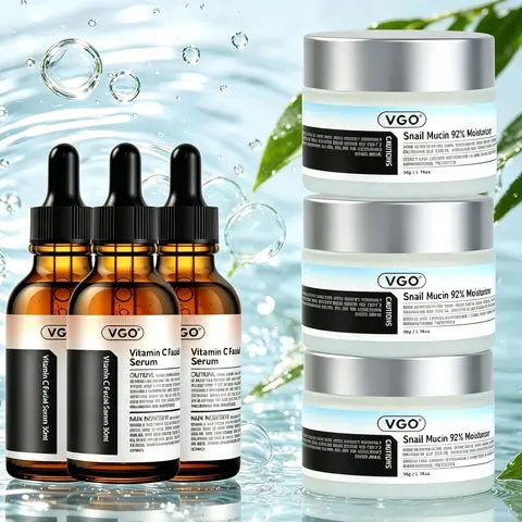 VGO Snail Mucin 92% Moisturizer 50g Daily Face Gel Cream (cremas para la cara) and Vitamin C Facial Serum Essence moisturizer