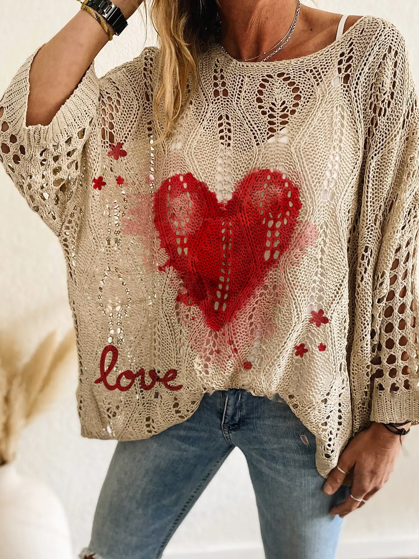Women's Ombre Knit Top, Casual Loose-Fitting Long Sleeve Design, Perfect for Spring & Summer Wear, Ideal for Daily Heart