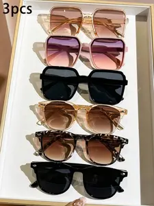 3Pcs Unisex Square Decor Sunglasses, Assorted Multicolor Fashion Shades, Versatile Eyewear for Kids & Adults