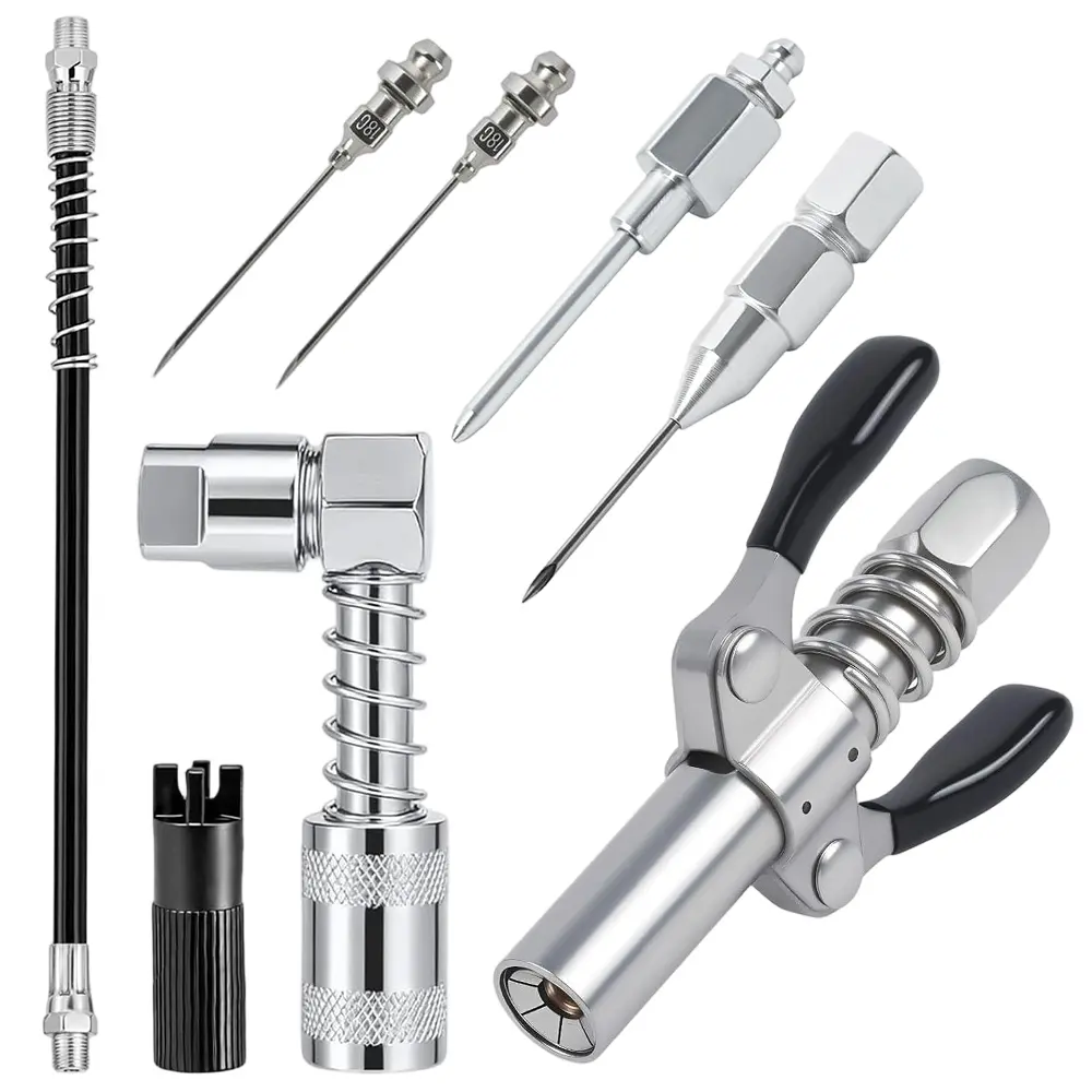 9 Pcs Grease Gun Accessory Kit,Including Quick Lock Release Coupler,12" Flex Hose,90 Degree Coupler & Precision Needle Nozzles for Trucks & Tractors,Halloween Christmas Party Gifts,Tools & Hardware