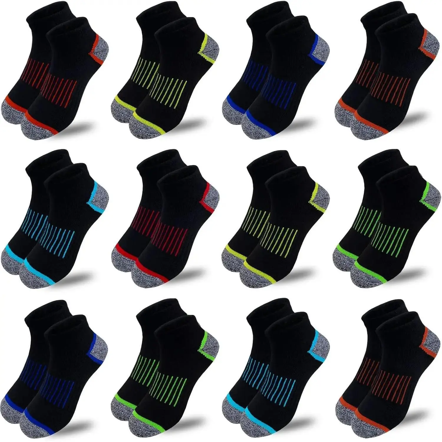 boys socks 12 Pairs kids Half Cushion Low Cut Sock Sport Ankle Athletic Sock for Little Big Kids,summervibesGift.