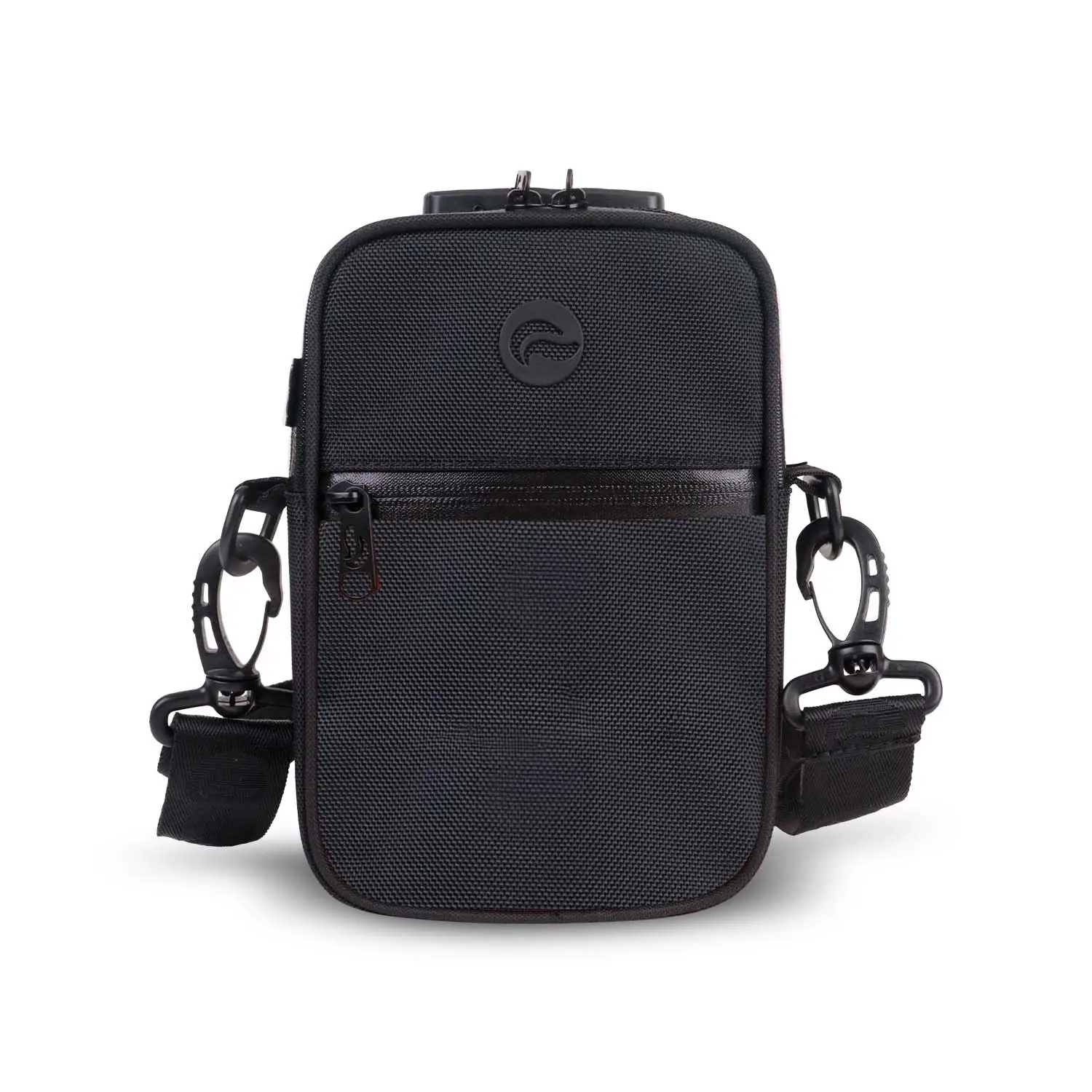 Slide W/Lock - Black/Black Plain Pattern Compact Crossbody Bag with Secure Lock Feature