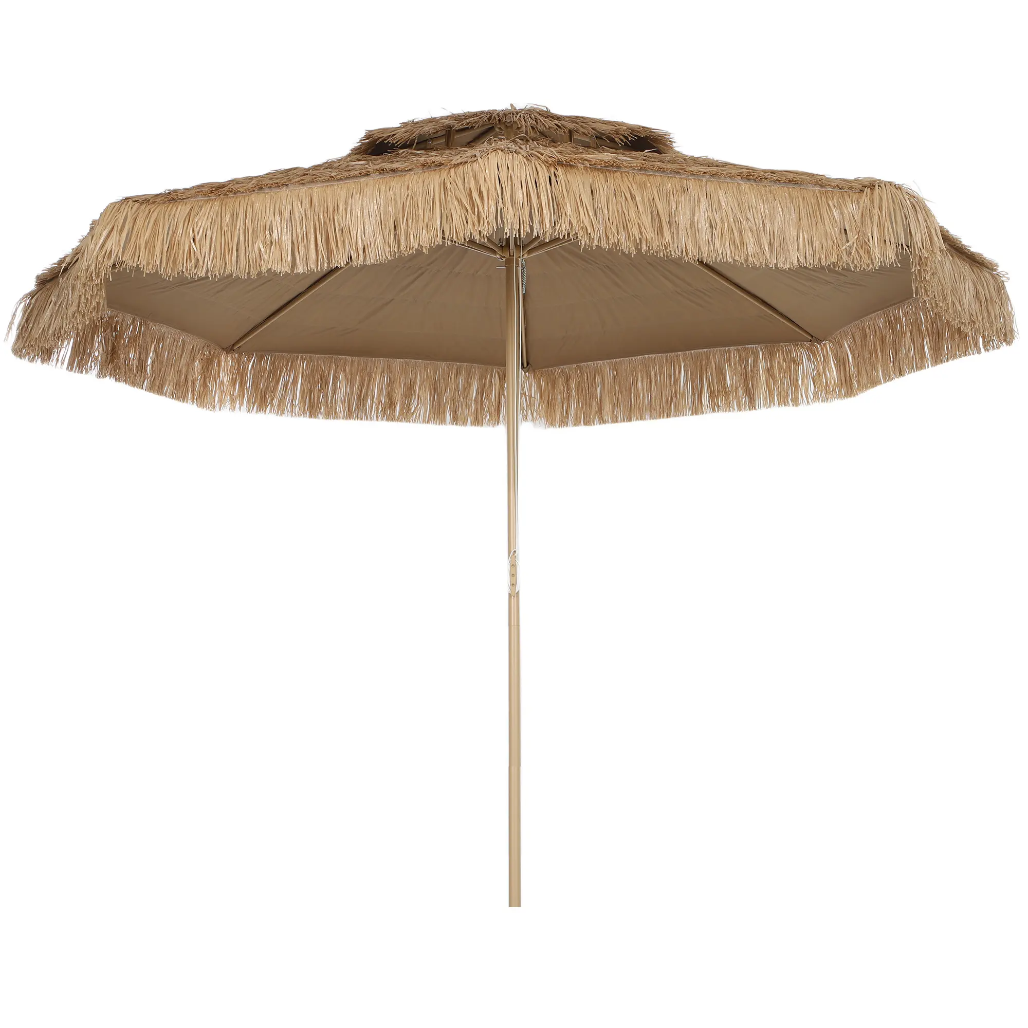 Outsunny 10FT Detachable Tropical Hula Thatched Tiki Patio Umbrella, 2-Tier Hawaiian Style 8-Rib UPF30+ UV-Treated Sun Umbrella Parasol, Portable Shade/Retractable Canopy/Shade Cover Parasol for Garden, Backyard, Portable Shade Parasols, Retractable Canop