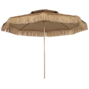 Outsunny 10FT Hula Thatched Tiki Patio Umbrella, 2-Tier Tropical Hawaiian Style Outdoor Umbrella with 8 Ribs, UPF30+, for Garden, Backyard, Deck, Pool, Natural