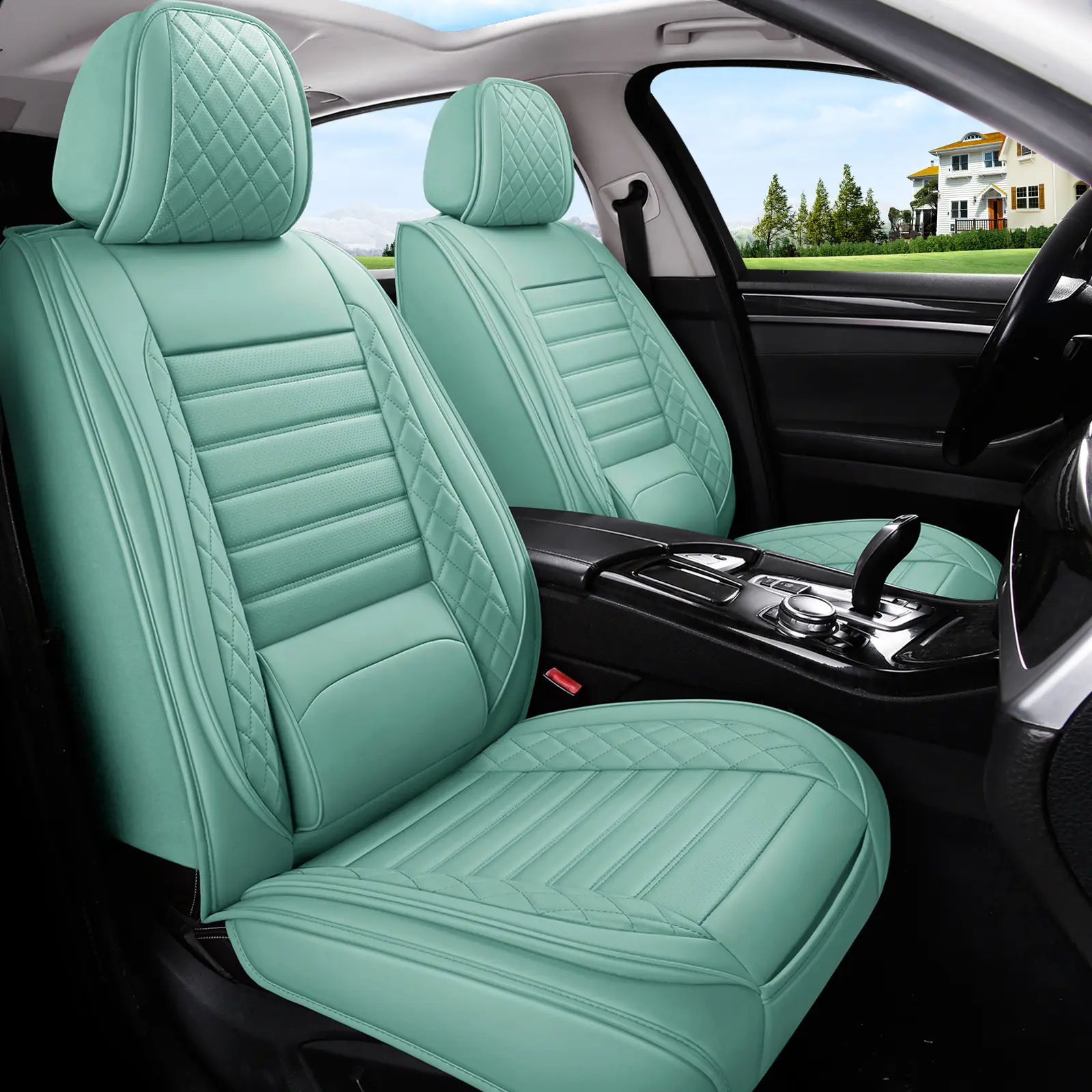 Luxury 5 Seats Nappa Leather Car Seat Covers Full Set Waterproof Airbag Compatible Universal Fit For Sedans SUVs With Lumbar Support Girly Car Accessories Interior