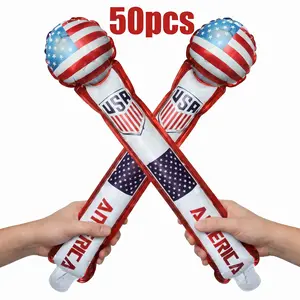 50PCS USA Patriotic Inflatable Cheer Sticks with Free Hand Pump, Suitable for 4th of July, Sports Games, Parties and Patriotic Celebrations, Summervibes Holiday Party Decoration Supplies