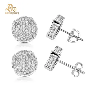 Delzzad 18K Gold-Plated Circle Shape Stud Earrings VVS Synthetic Moissanite Stud Earrings Jewelry S925 Stud Perfect Birthday Mother’s Day Christmas Gift for Men Women Silver Earrings Golden Earrings Wedding Set