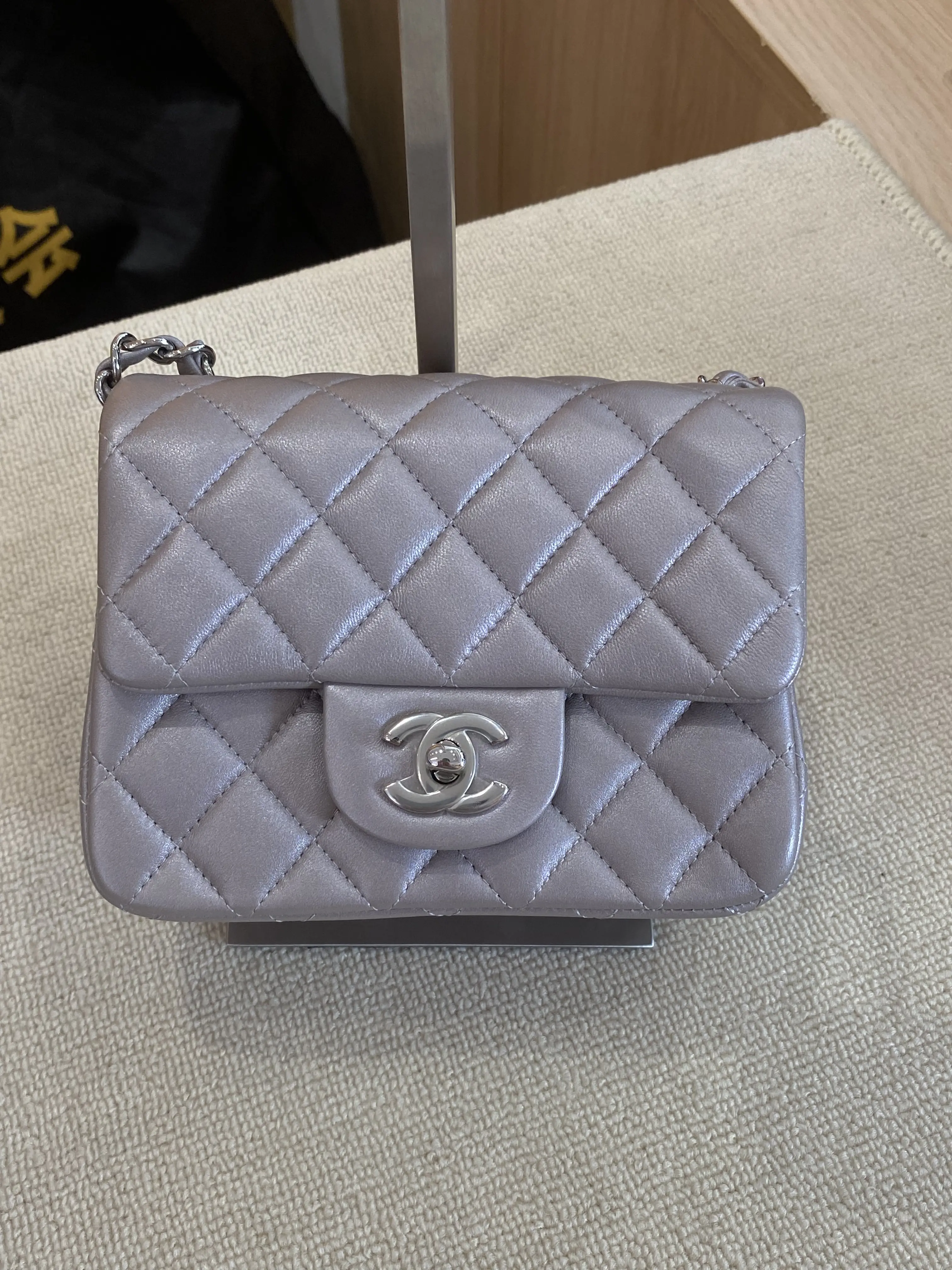 Pre-owned CHANEL Mini Classic Flap Bag Metallic Silver Lambskin Silver Hardware