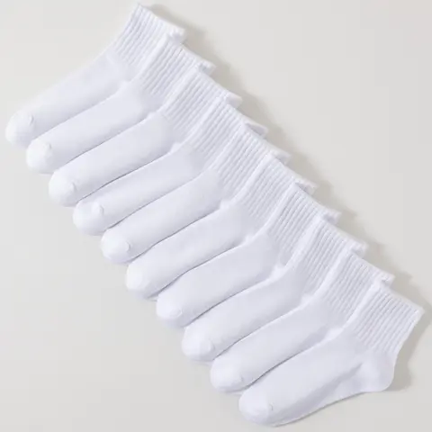 Women's 10 Pairs Solid Crew Socks, Fashion Casual Basic Minimalist Cozy Mid-calf Socks for Daily Wear, Women's Casual Comfy Socks & Hosiery, Polyester Socks for Spring Fall, Womenswear, Soft Socks