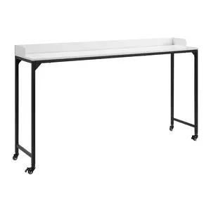 White Finish Multipurpose Over the Bed Desk with Adjustable Height, Metal Legs with Casters, Overbed Table 1pc, Laptop Table for Bed, Breakfast Table bedroom vanity