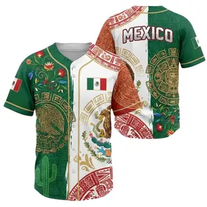 Mexico Baseball Jersey for Men Women, Patriotic Mexican Flag Colors Button Up Shirt, Unisex Summer Streetwear Fan Gift
