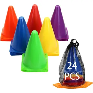 Plastic Traffic Cones Set - Indoor Outdoor and Festive Events Agility Cones, Soccer Flexible Cone Sets, Equipment for  (Multicolor,24 Pack,7 Inch)