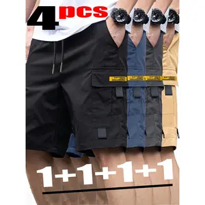 4 Pcs Fashion Casual Cargo Shorts, Multi-Pocket Utility Design, Regular Fit & Machine Washable, Durable Work Shorts for Construction, Hiking, Outdoor Activities and Daily Casual Wear