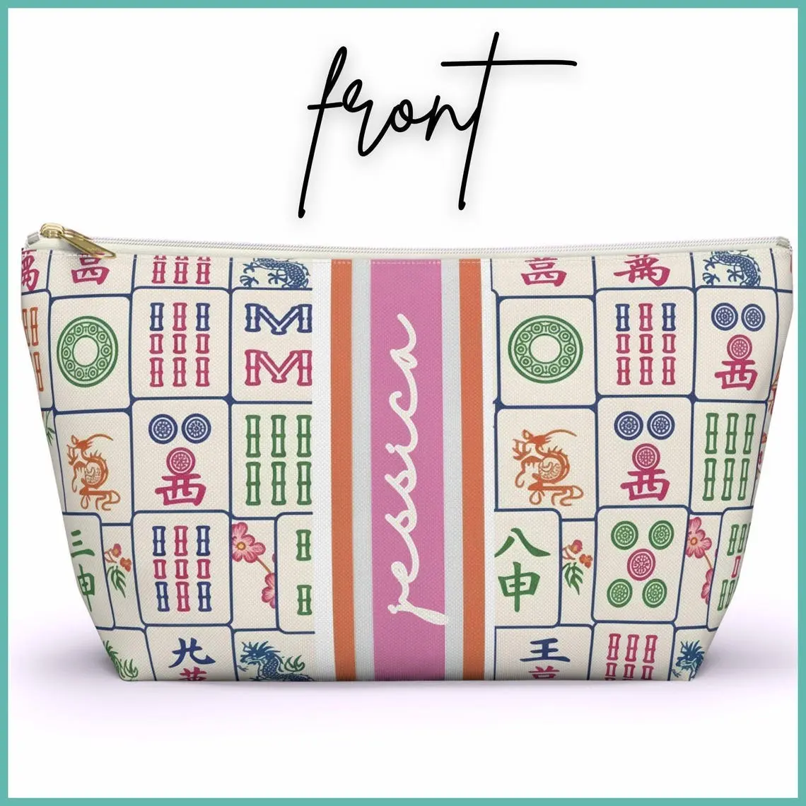 Custom Mahjong Tile Bag Women Mahj Gift, Monogram Accessory Pouch, Personalized Mah jong Gift, Monogrammed Mahjong Travel Pouch Accessories