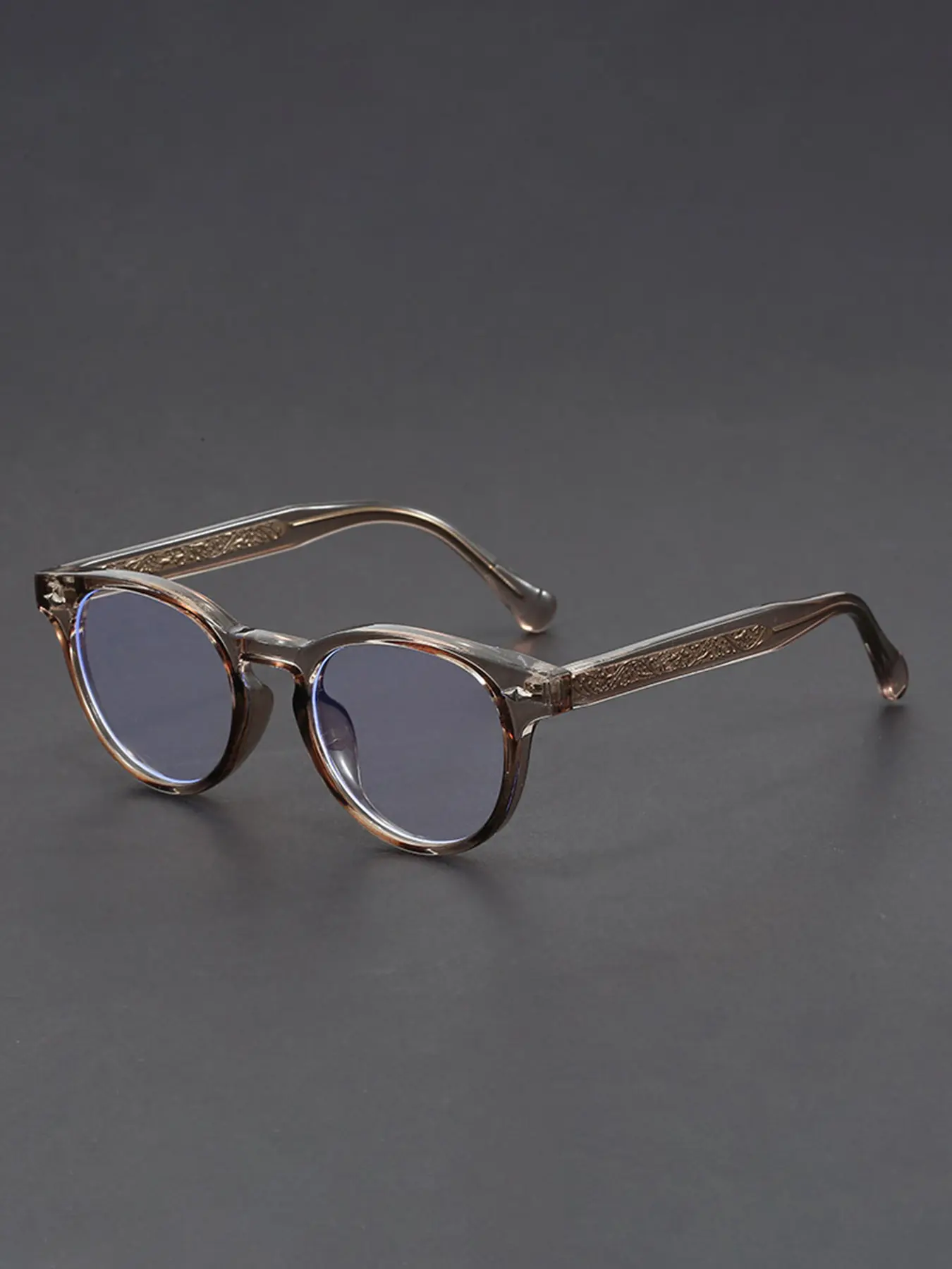 Vintage Round Frame Pure Titanium Carved Board Pin Leg Minimalist PC Glasses Frame, Unisex Elegant Design for Beach Parties Travel Music Festivals, Trendy Casual Frames