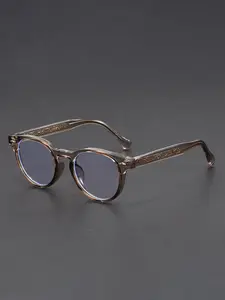 Vintage Round Frame Pure Titanium Carved Board Pin Leg Minimalist PC Glasses Frame, Unisex Elegant Design for Beach Parties Travel Music Festivals, Trendy Casual Frames