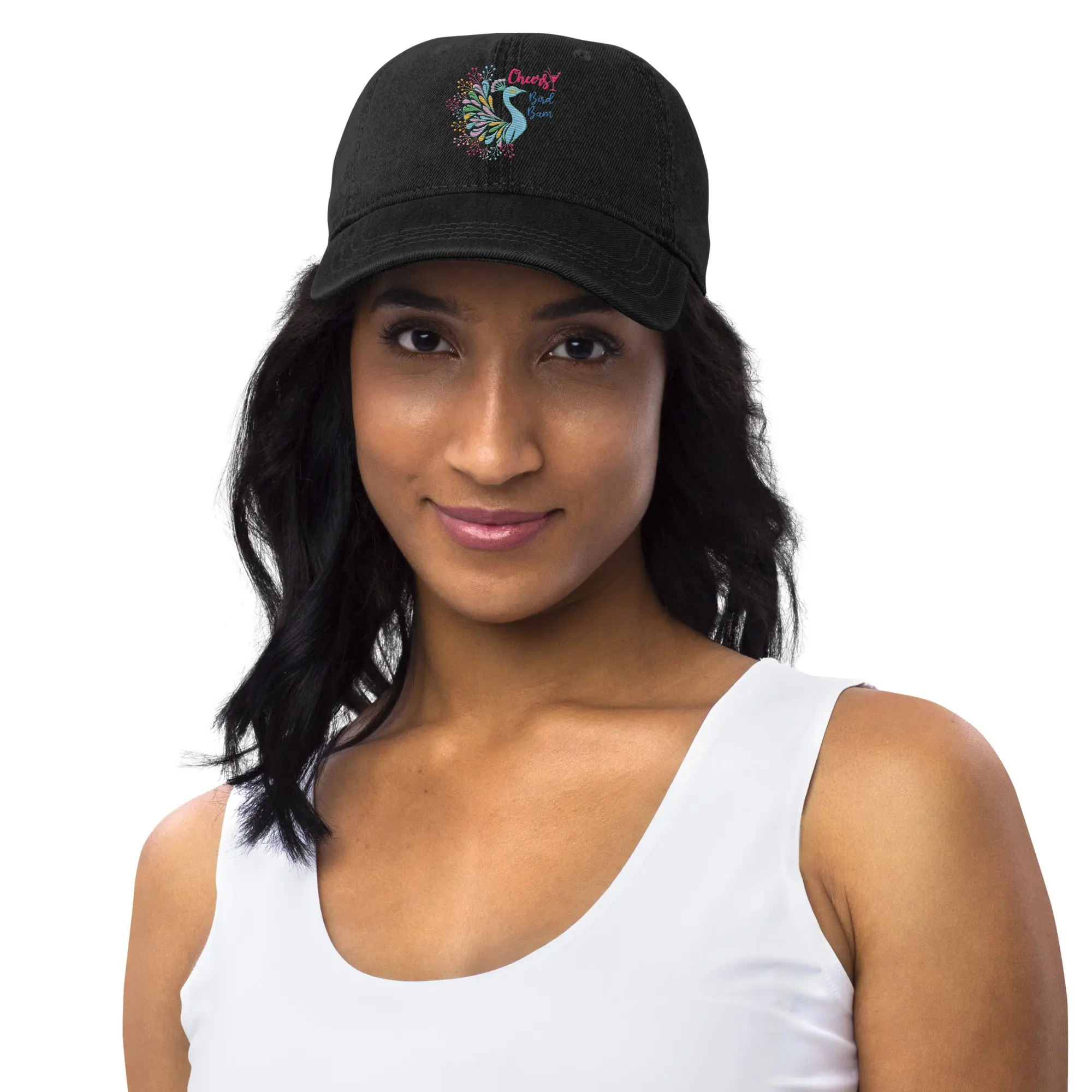 Cheers Bird Bam Embroidered Peacock Mahjong Hat - Denim Hat