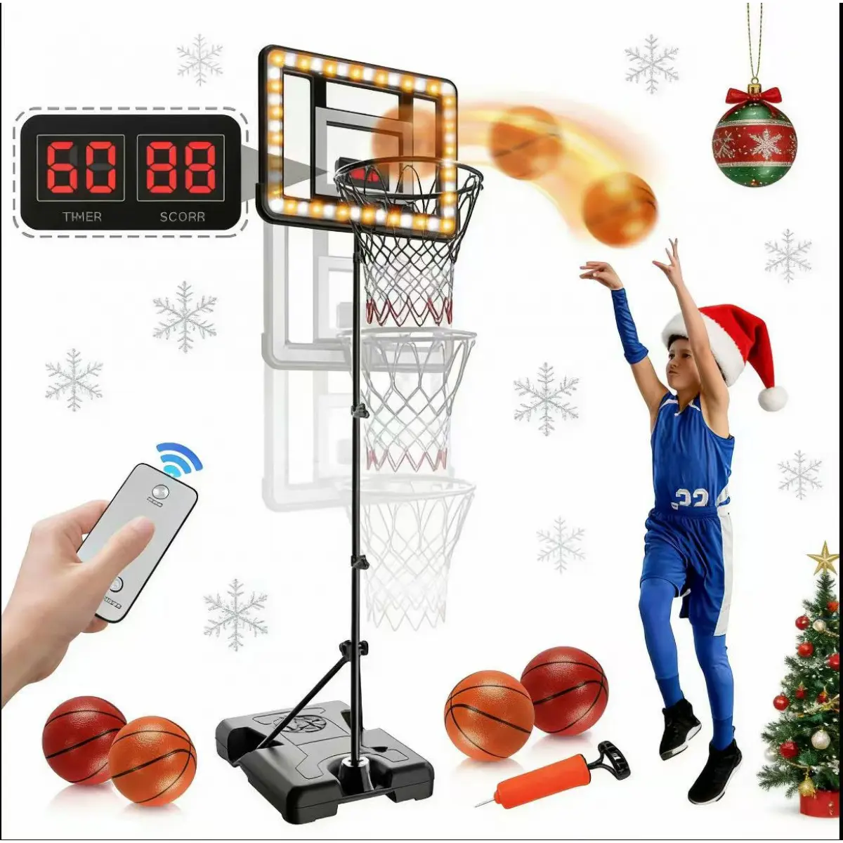 Parent-child Interactive Toys Toddler mini hoop madnessIndoor Game Set Adjustable Height2.9ft-5.9ft LEDScoreboard Goal Toy for Boys Girls Age 3-8 Pool Backyardoutdoor birthday gift Black Portable Shatterproof BackboardGoal Large Base safe play