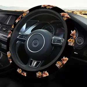 1pc 1.6 x 15 inch Highland Cattle car steering wheel cover, non-slip and comfortable, car interior accessory, Car accessories, no inner ring, easy to install and remove, suitable for all car models, a gift for car enthusiasts, 3.02CYJ-17