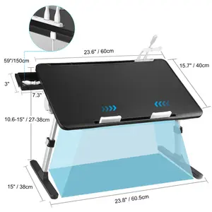 Adjustable Laptop Bed Tray with USB/Light/Fan/Drawer, for Bed Laptop Desk, Portable Laptop Desk, for Sofa/Reading/Writing Bed Tray, for Eating and Laptop Breakfast Bed Tray Laptop Bed Tray Table Laptop Bed Tray