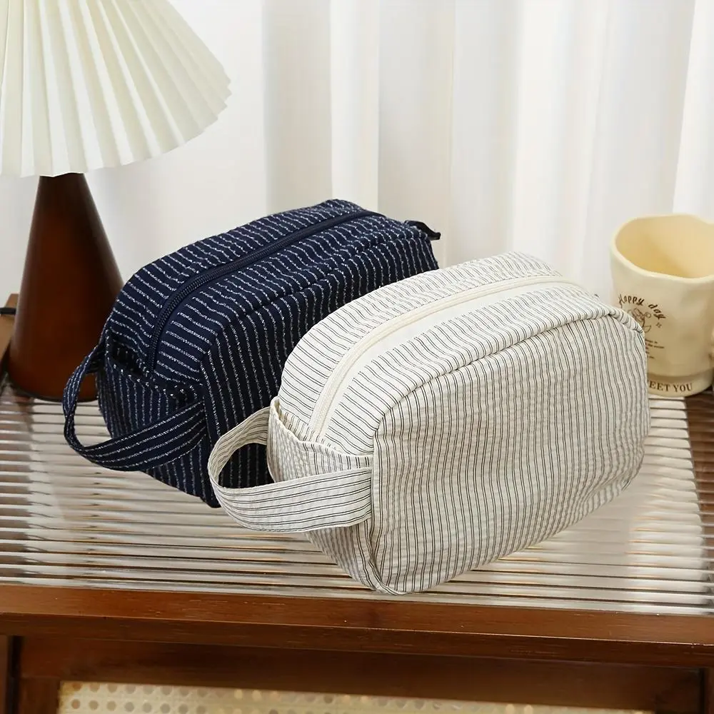 1pc Striped Large Capacity Handbag Cosmetic Storage Bag Travel Portable Makeup Bag Organizer