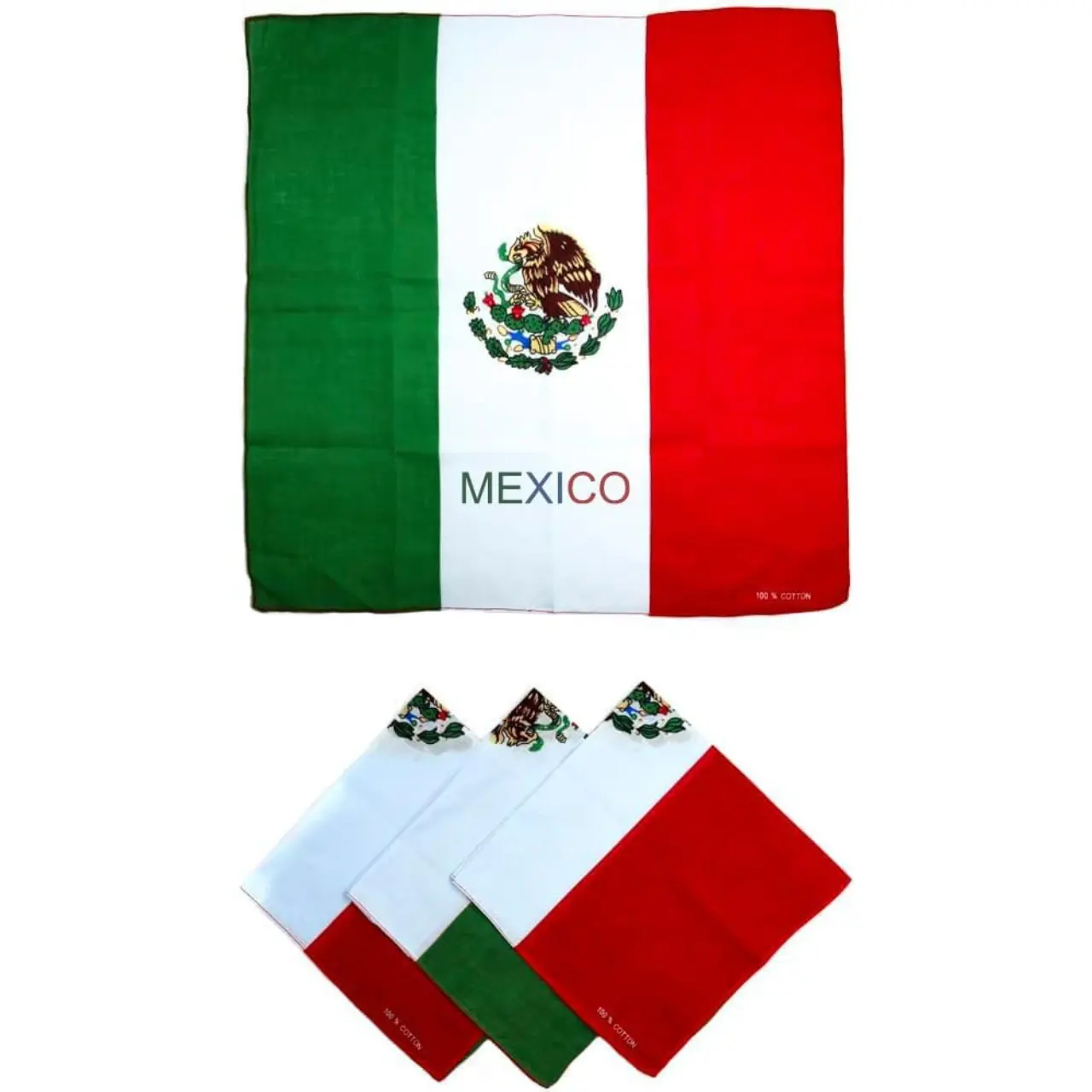 3 Pcs Mexico Flag Bandana Handkerchiefs 100% Cotton Print Multipurpose Head Wrap Scarf 21 x 21
