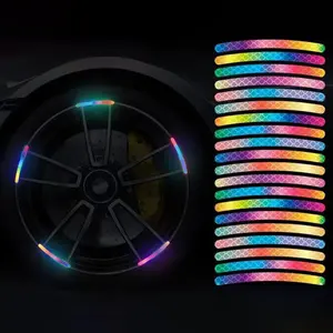 20Pcs Colorful Reflective Wheel Rim Stickers, PVC Waterproof Night Safety Warning Decals for Car Motorcycle Wheels