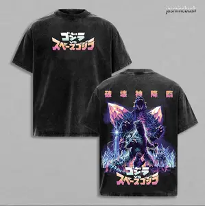 Godzilla Shirt Vintage Monster Movie Unisex Oversized Acid Wash Lightweight Cotton T-Shirt Kaiju Graphic Tee Retro Sci-Fi Film Inspired Tee Grunge Aesthetic Crewneck Streetwear Men Shirts Gift For Godzilla Fans