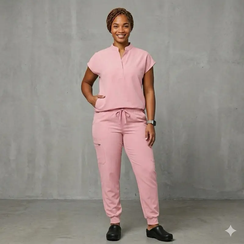 Grace Collar Oversized Scrub Top and High Waisted Jogger Pants