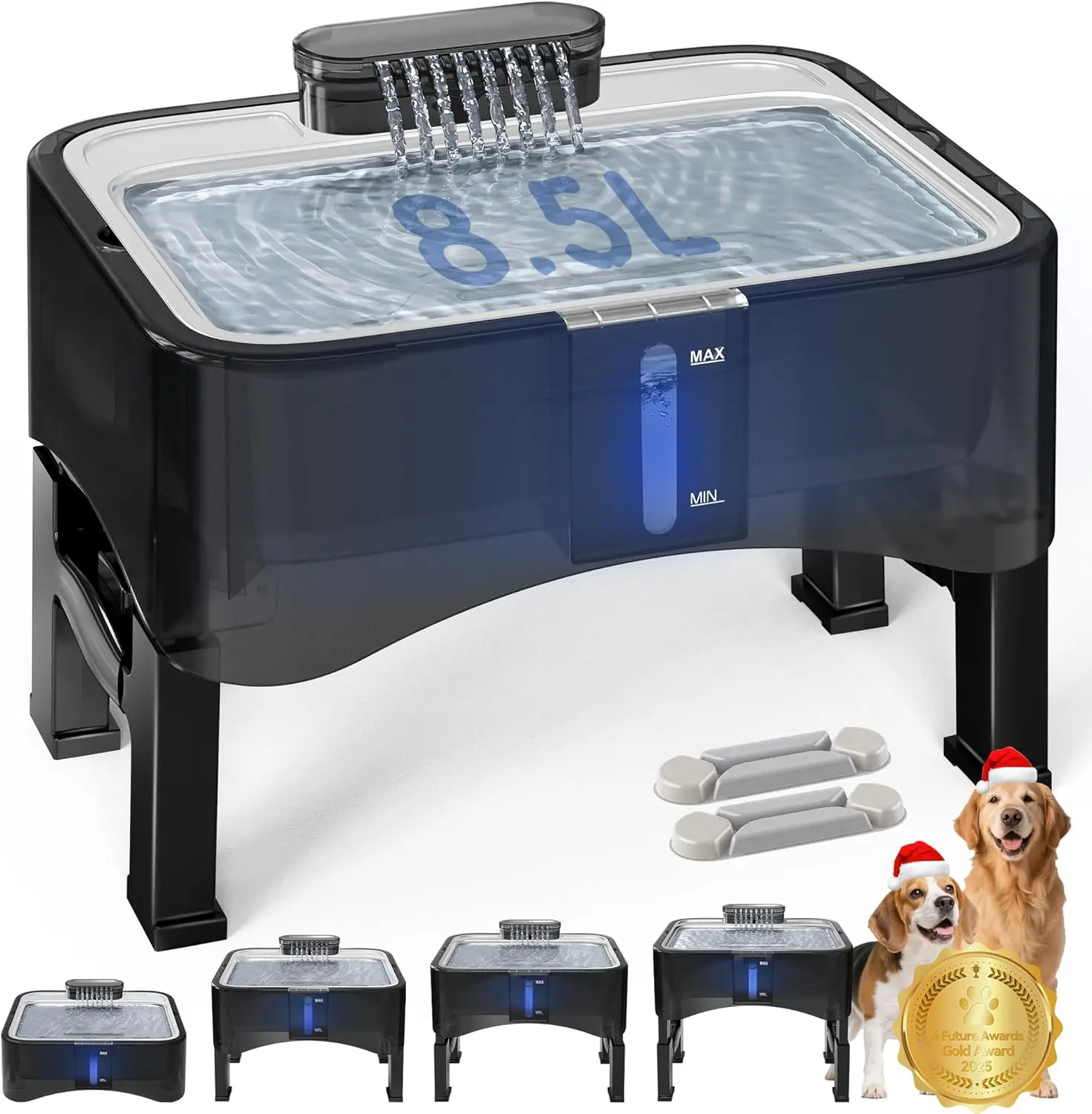 UPSKY 8.5L/2.25Gal Elevated Automatic Water Feeder, 4-Heights Adjustable Pet Fountain with 304 Stainless Steel Tray, Ultra-Quiet Pump, 2 Activated Carbon Replacement Filters for Dogs & Cats Indoor Water Dispenser