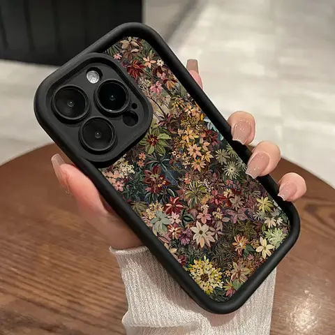 Wildflower Pattern TPU Silicone Cellphone Case & Casing for iPhone 14/15/16 Pro Max, 13/12/11/XR/XS Plus, Anti-Drop Protective Shockproof Slim Cover with Raised Lips, Scratch Guard, Full Camera Protection