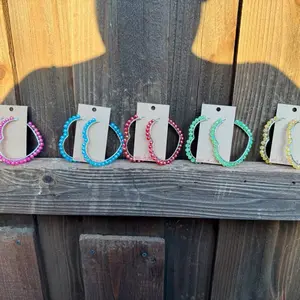 Colorful beaded heart hoop earrings
