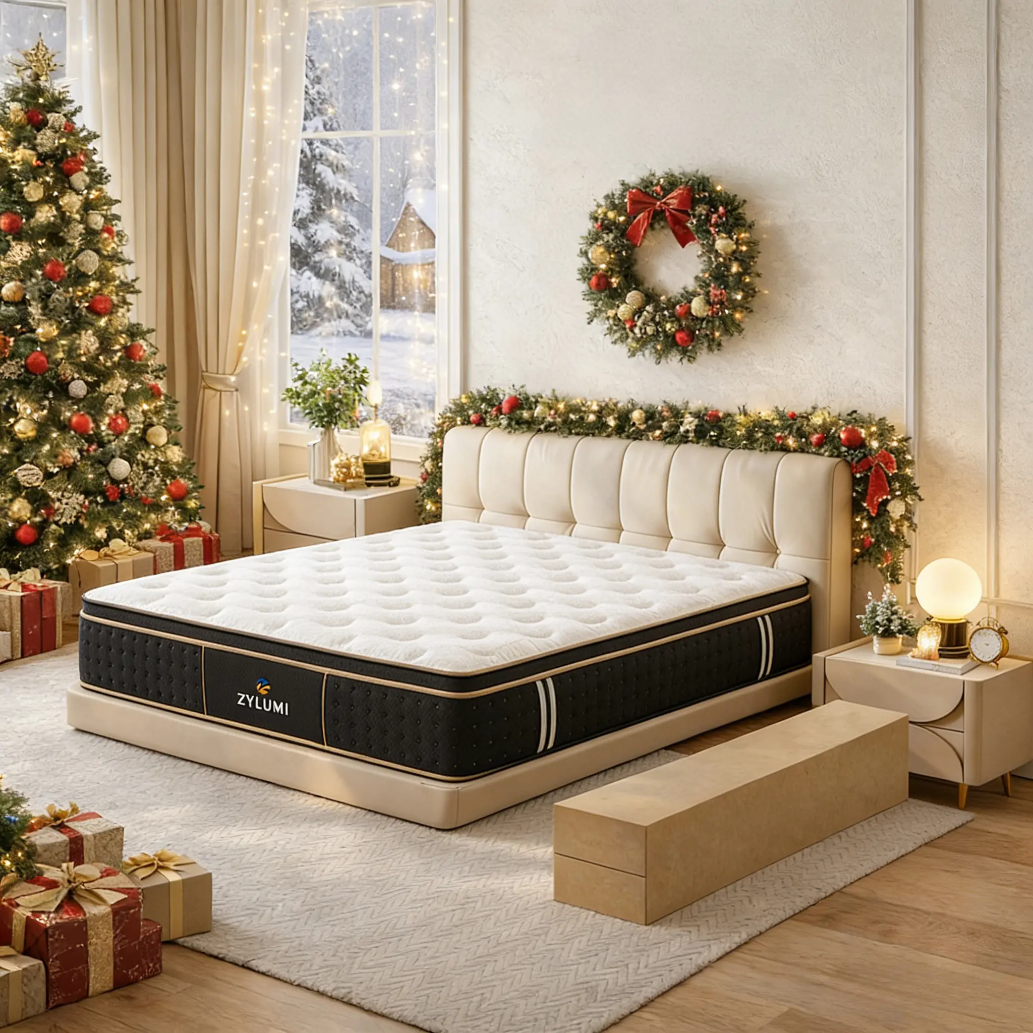 【ZYLUMI】8/10/12/14 Inch Twin, Full, Queen, King Mattress Memory Foam And Spring, Hybrid MattressMedium Firmness, Lumbar Support, For Home Rooms Hotels, Boxed Halloween ChristmasGift Furniture Ergonomic queen size mattress Interior Modern, Premium Bed Matt